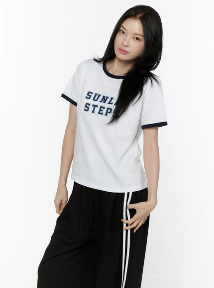Graphic Ringer Tee IL506 in Blue, size S/M