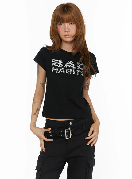 Graphic Slim Tee CL503 in Black, size S/M