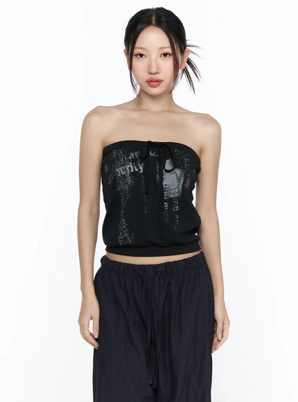 Graphic Tube Top CL527 in Black, size S/M