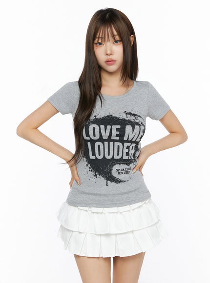 Graphic U-Neck Tee IL523 in Gray, size S/M