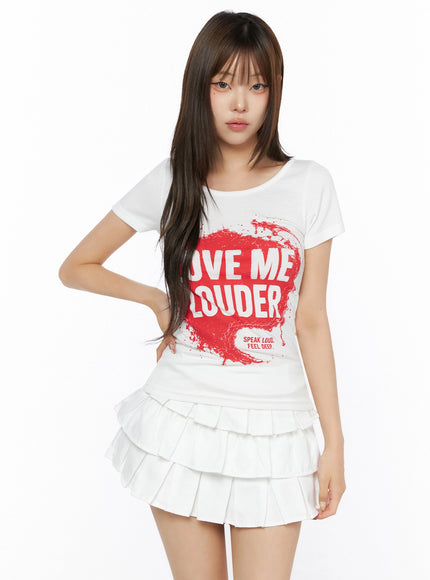 Graphic U-Neck Tee IL523 in White, size S/M