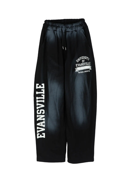 Graphic Wide Leg Sweatpants CL527 in Black, size M/L