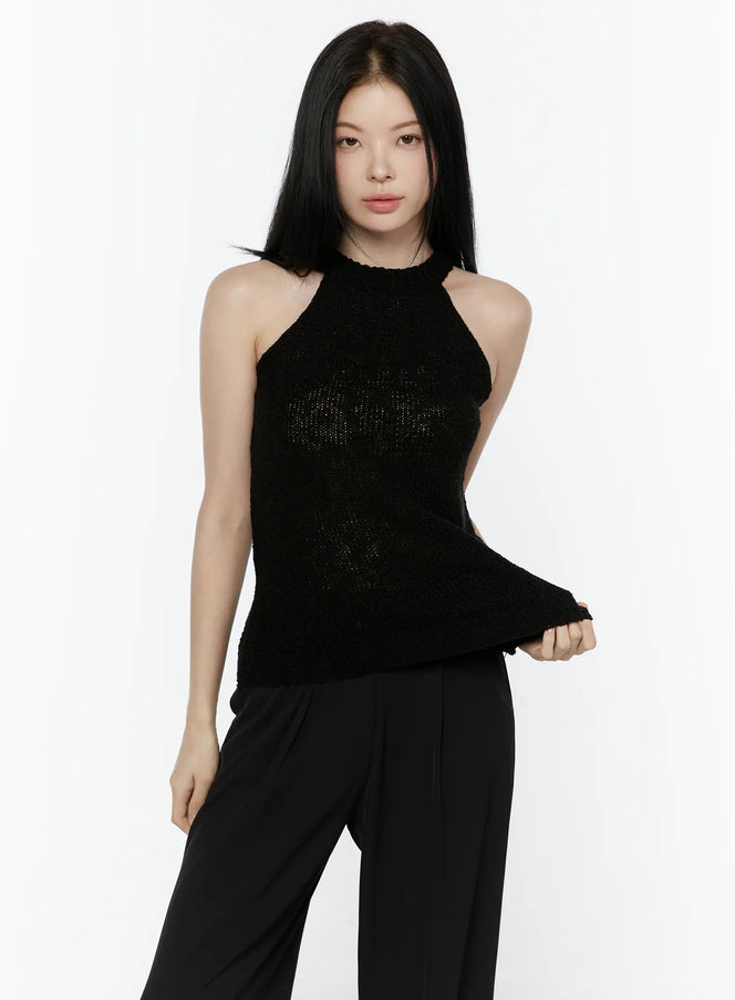 Halter Knit Top IL506 in Black, size S/M