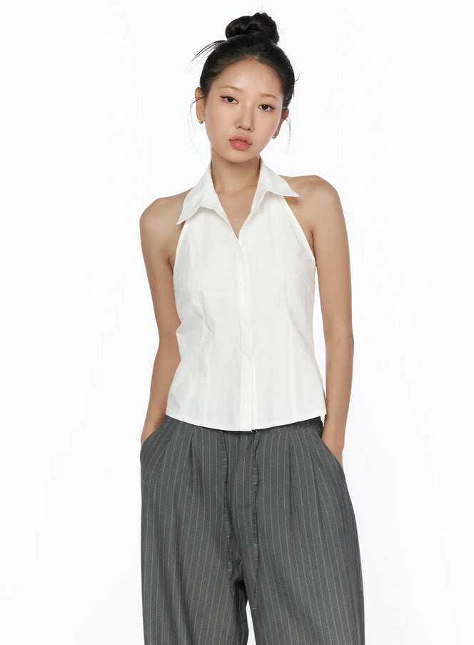 Halter Sleeveless Shirt CL510 in White, size S/M