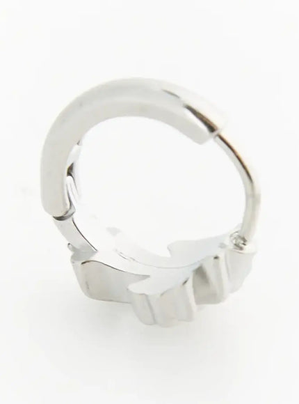 Haven Bold Heart Earrings IL522 silver side view of single earring showing hoop profile and clasp mechanism with polished metal finish