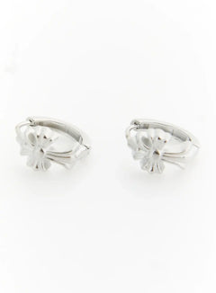 LEWKIN Haven Bold Heart Earrings IL522 silver pair front view showing floral cross motif hoop design with polished metallic finish on white background