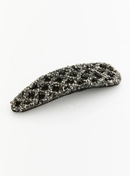Hazel Cubic Hair Pin IL503 black close-up single clip angled view highlighting dark gunmetal crystal rhinestone embellishment detail