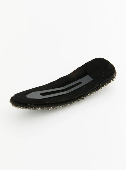 Hazel Cubic Hair Pin IL503 black detail shot of underside showing snap clip mechanism and suede-textured base with crystal edging