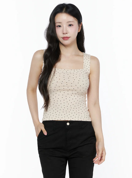 Heart Polka Dot Tank Top IU525 in Beige, size S/M