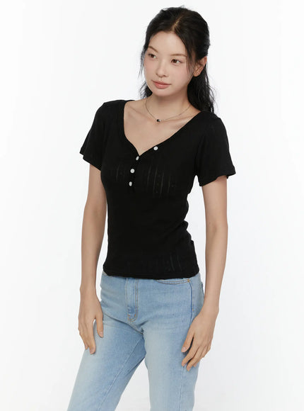 Henley Short Sleeve Tee CL521 in Black, size S/M