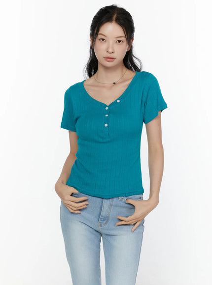Henley Short Sleeve Tee CL521 in Blue, size S/M
