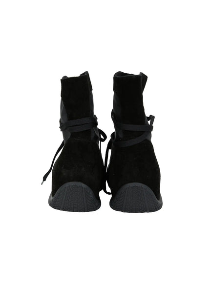 High Top Sneakers CL527 Black product back flat shot pair, black suede heel counter with wrapped lace detail and black rubber outsole