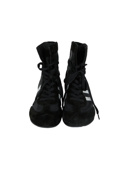 High Top Sneakers CL527 Black product front flat shot pair, black suede toe cap with silver reflective double-stripe on nylon upper