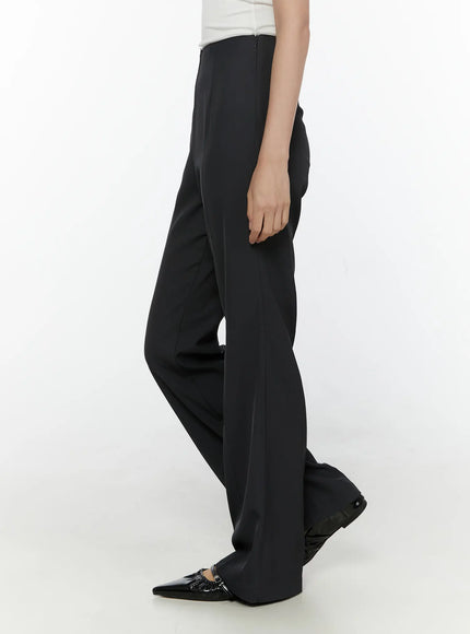 High-Waist Bootcut Tailored Pants CL520 Black side view on model showing full-length bootcut leg and black patent flats