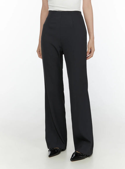 LEWKIN High-Waist Bootcut Tailored Pants CL520 Dark gray front view on model wearing white tank top and black heels, size S