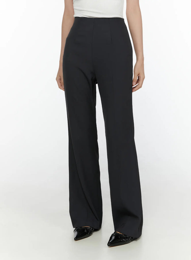 LEWKIN High-Waist Bootcut Tailored Pants CL520 Dark gray front view on model wearing white tank top and black heels, size S