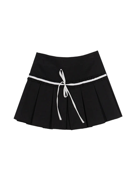 High-Waist Bow Pleated Skirt IL506 in Black, size S