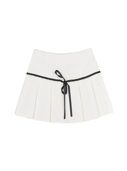 High-Waist Bow Pleated Skirt IL506 in White, size S
