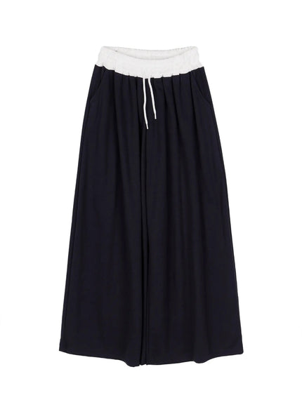 High-Waist Lace Wide Leg Sweatpants IL506 in Dark blue, size M/L