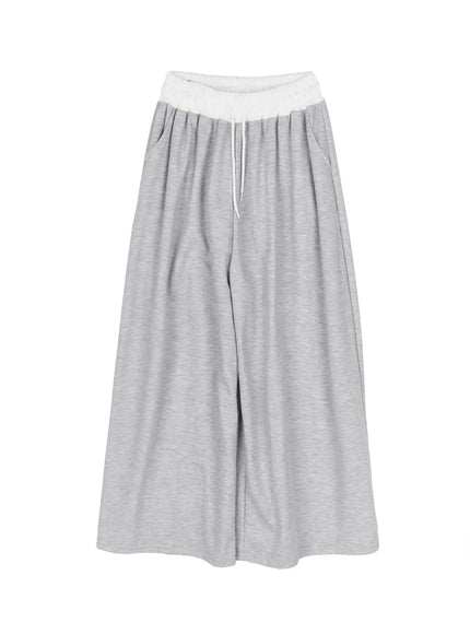 High-Waist Lace Wide Leg Sweatpants IL506 in Gray, size M/L