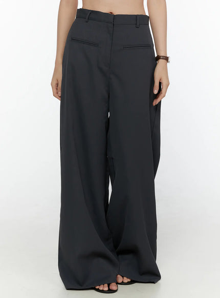 High-Waist Wide Leg Tailored Pants (Dark Gray) CL520 in Dark gray, size S