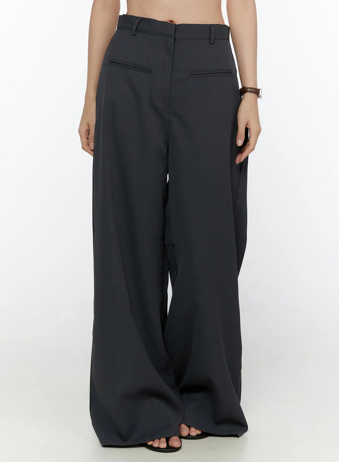 High-Waist Wide Leg Tailored Pants (Dark Gray) CL520 in Dark gray, size S