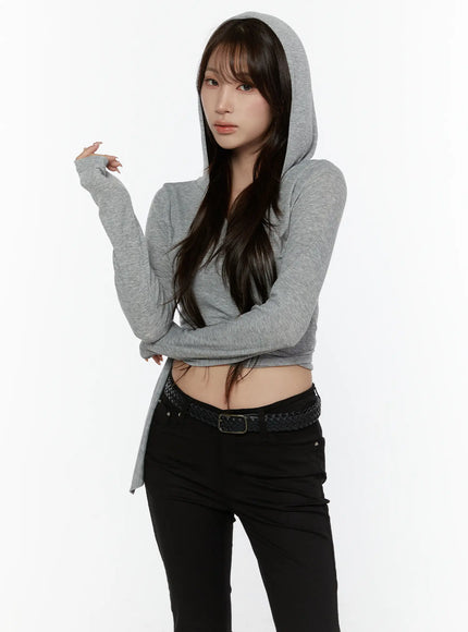 Hooded Wrap Crop Cardigan CL507 in Gray, size S/M