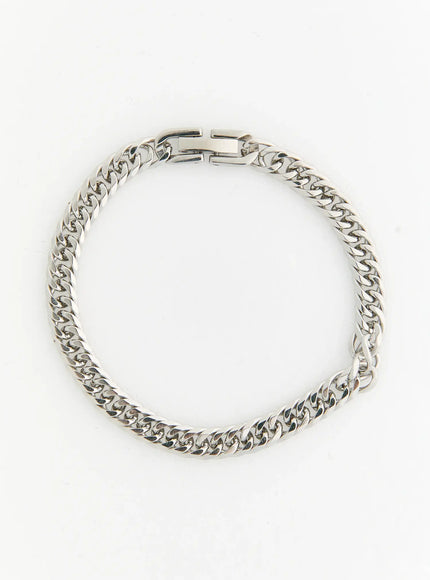 LEWKIN Hudson 6mm Chain Necklace IL517 silver flat-lay overhead view showing full circular curb chain link bracelet with box clasp on white background