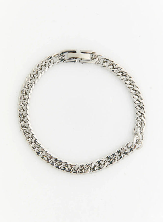 LEWKIN Hudson 6mm Chain Necklace IL517 silver flat-lay overhead view showing full circular curb chain link bracelet with box clasp on white background