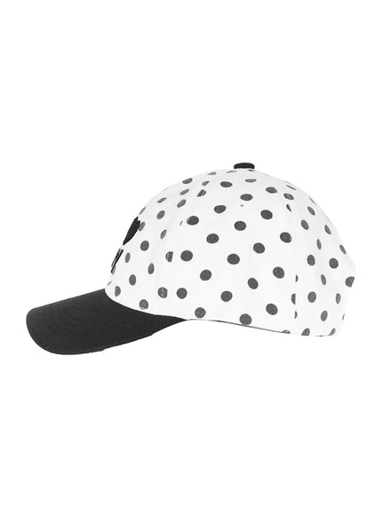 Hudson Ball Cap IL503 white black side hanger shot left profile polka dot texture black brim curve structured crown detail