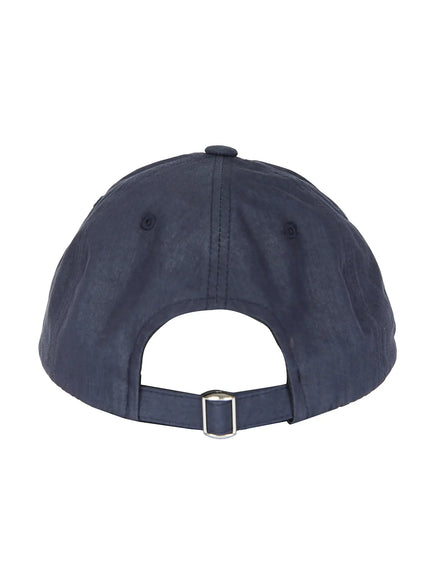 Index Cotton Ball Cap IL503 Navy back product shot on white background, silver metal adjustable buckle strap and ventilation eyelets on rear panel