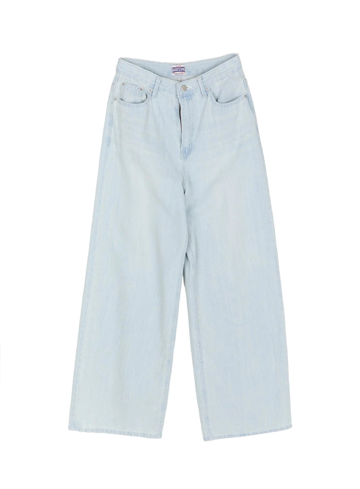 Keliana Soft Wide-Leg Jeans IL516 Light blue flat-lay front view showing V-waistband, five-pocket design, and ultra-wide leg silhouette