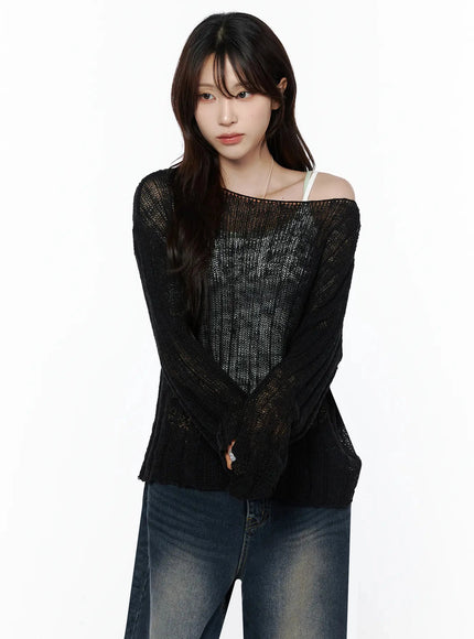Knit Boat Neck Sweater IL506 in Black, size S/M