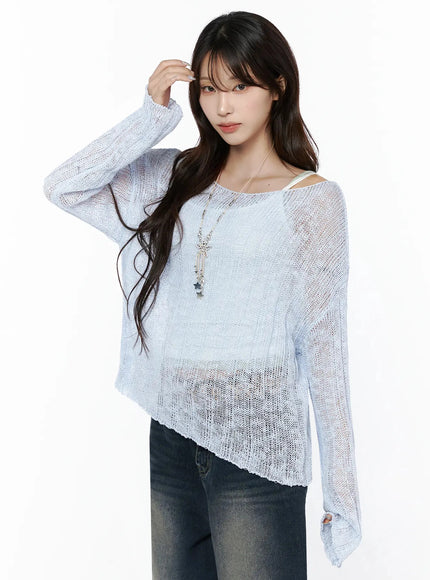 Knit Boat Neck Sweater IL506 in Light blue, size S/M