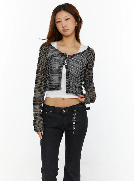 Knit Crop Cardigan CL515 in Black, size S/M