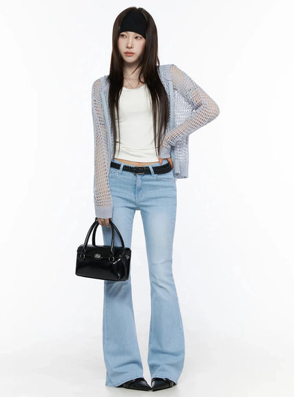 Knit Net Zip-Up Hoodie IL516 in Light blue, size S/M