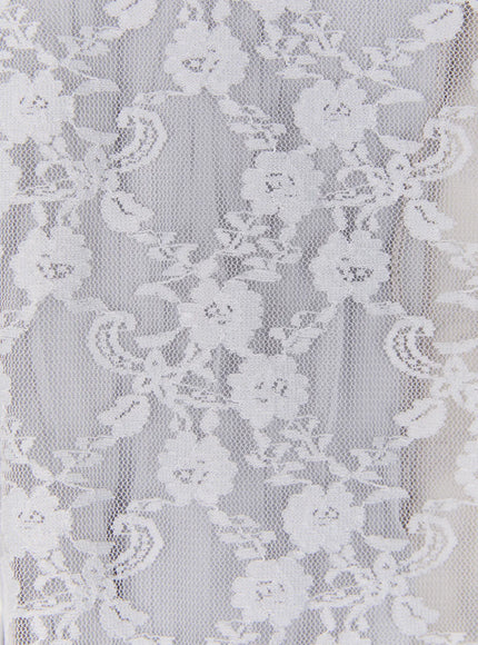 Lace Accent Sheer Scarf CL513 White close-up detail shot of floral lace pattern showing semi-sheer net fabric with raised rose and leaf motifs