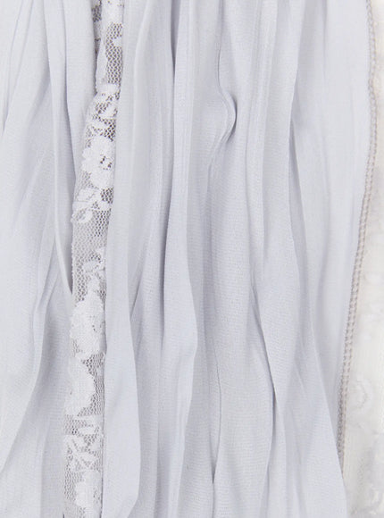 Lace Accent Sheer Scarf CL513 White close-up detail shot of soft sheer fabric drape alongside floral lace trim edge showing lightweight chiffon-like texture