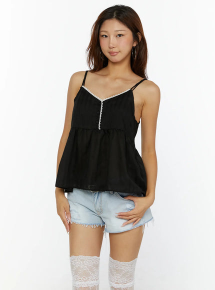 Lace Babydoll Top CL515 in Black, size S/M