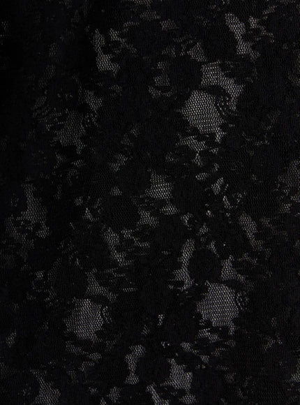 Lace Detail Capri Leggings CL508 close-up detail of black sheer floral lace fabric texture showing bold floral and leaf embroidery pattern on semi-transparent mesh