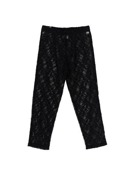 Lace Detail Capri Leggings CL508 in Black, size S/M