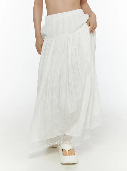 Lace Flared Maxi Skirt CL507 in White, size S/M