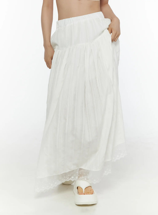 Lace Flared Maxi Skirt CL507 in White, size S/M