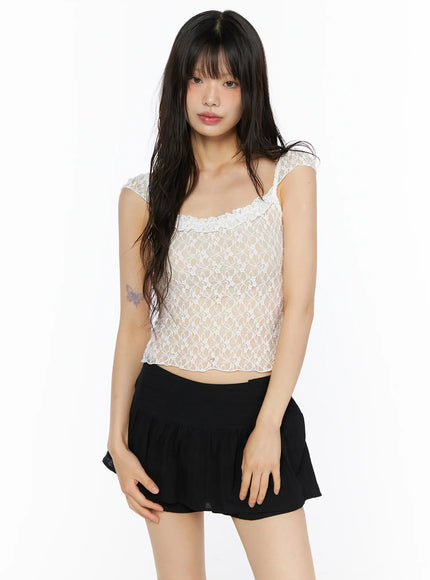 Lace Frill Sleeveless Top CU530 in White, size S/M