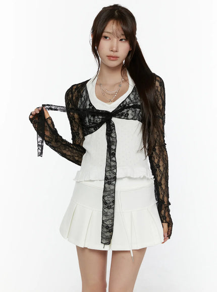 Lace Front-Tie Bolero CL507 in Black, size S/M