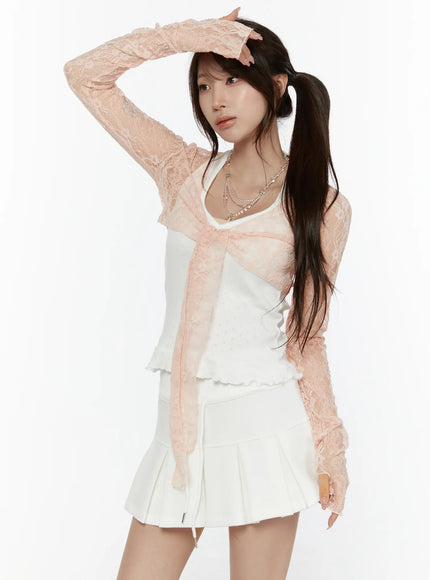 Lace Front-Tie Bolero CL507 in Pink, size S/M