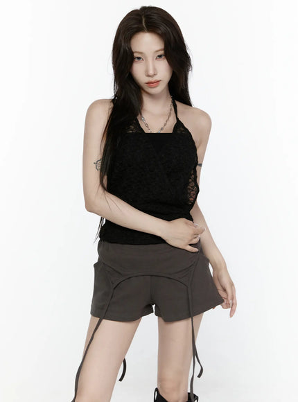 Lace Halter-Neck Top IL522 in Black, size S/M