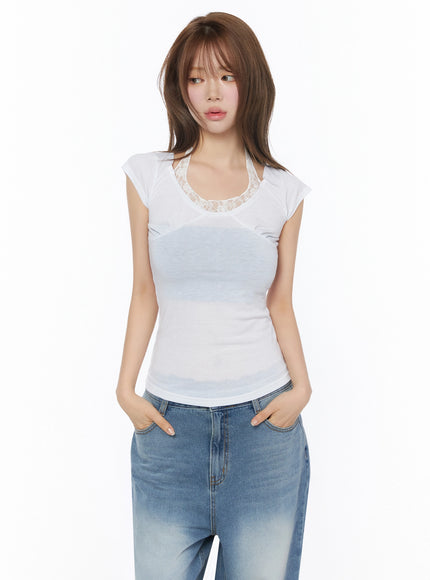 Lace Halter Tee IU525 in White, size S/M