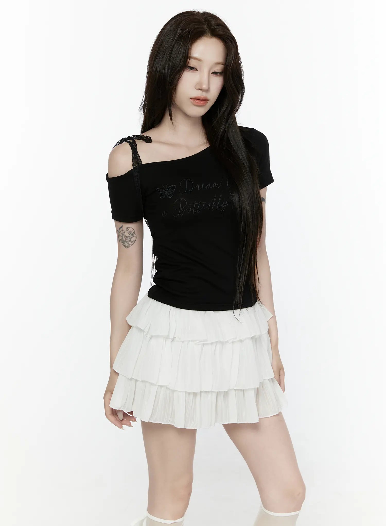 Lace Off-Shoulder Top IL521 in Black, size S/M