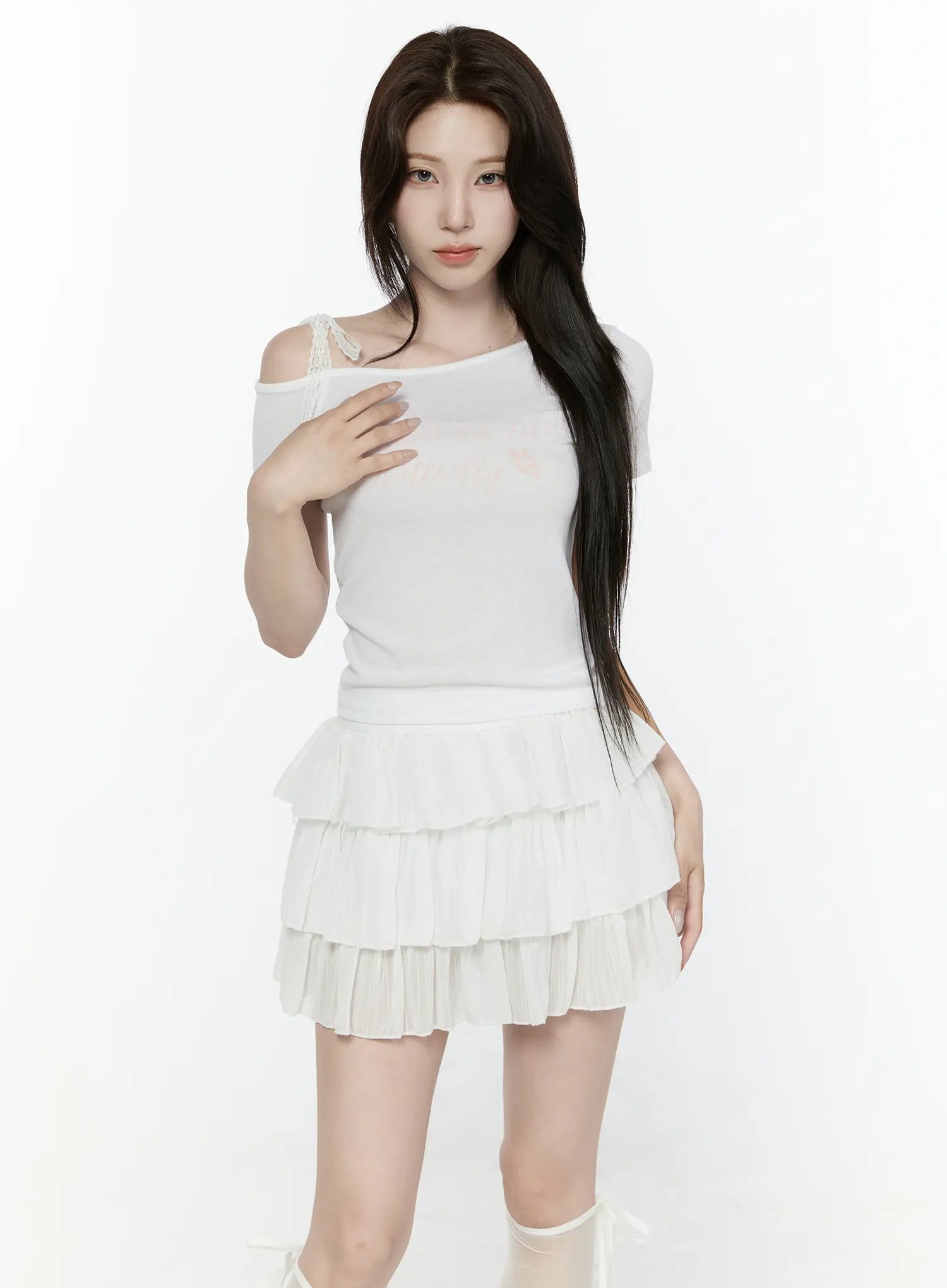 Lace Off-Shoulder Top IL521 in White, size S/M